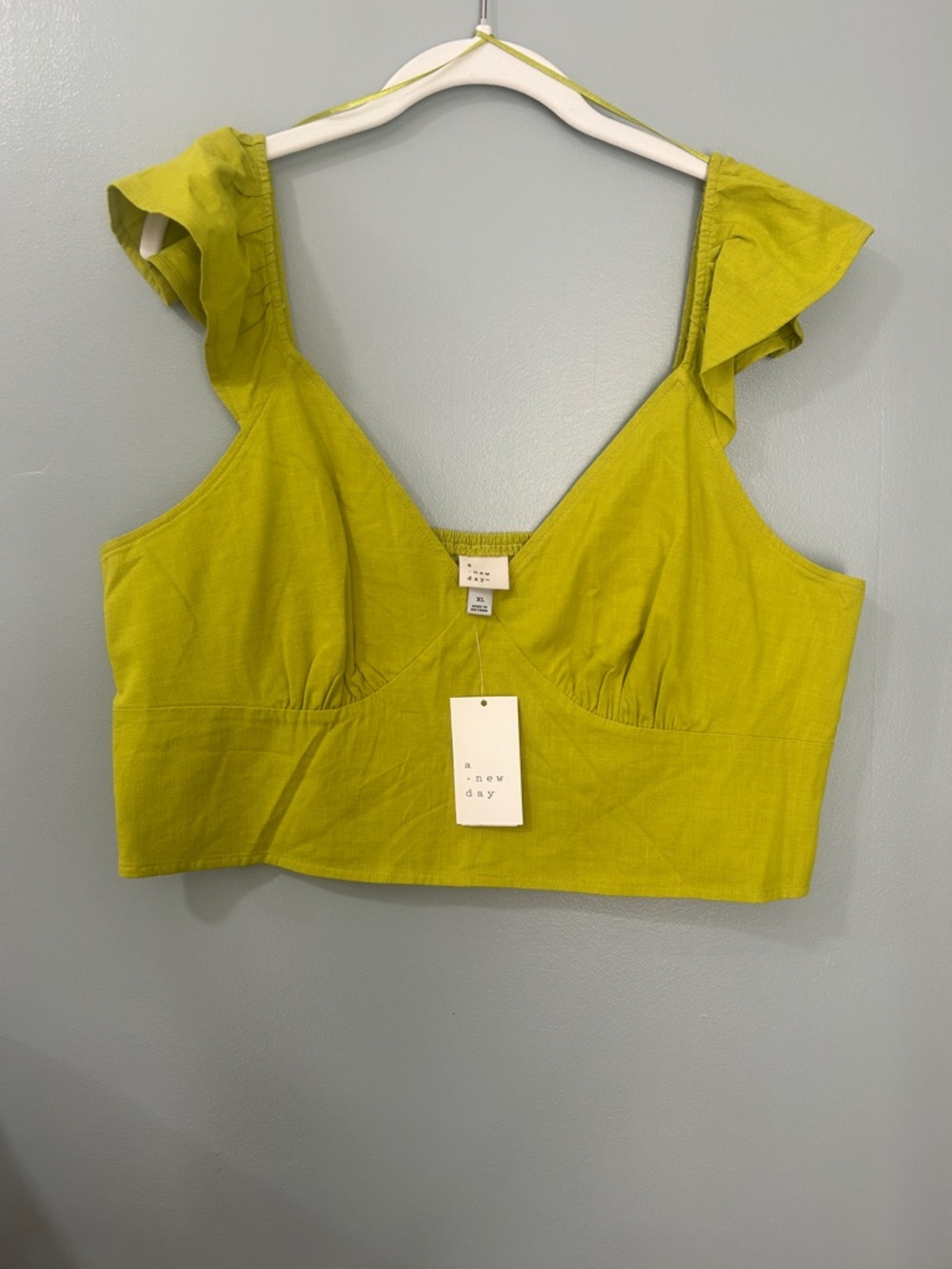 a new day Lime Green Ruffle Strap V-Neck Crop Top